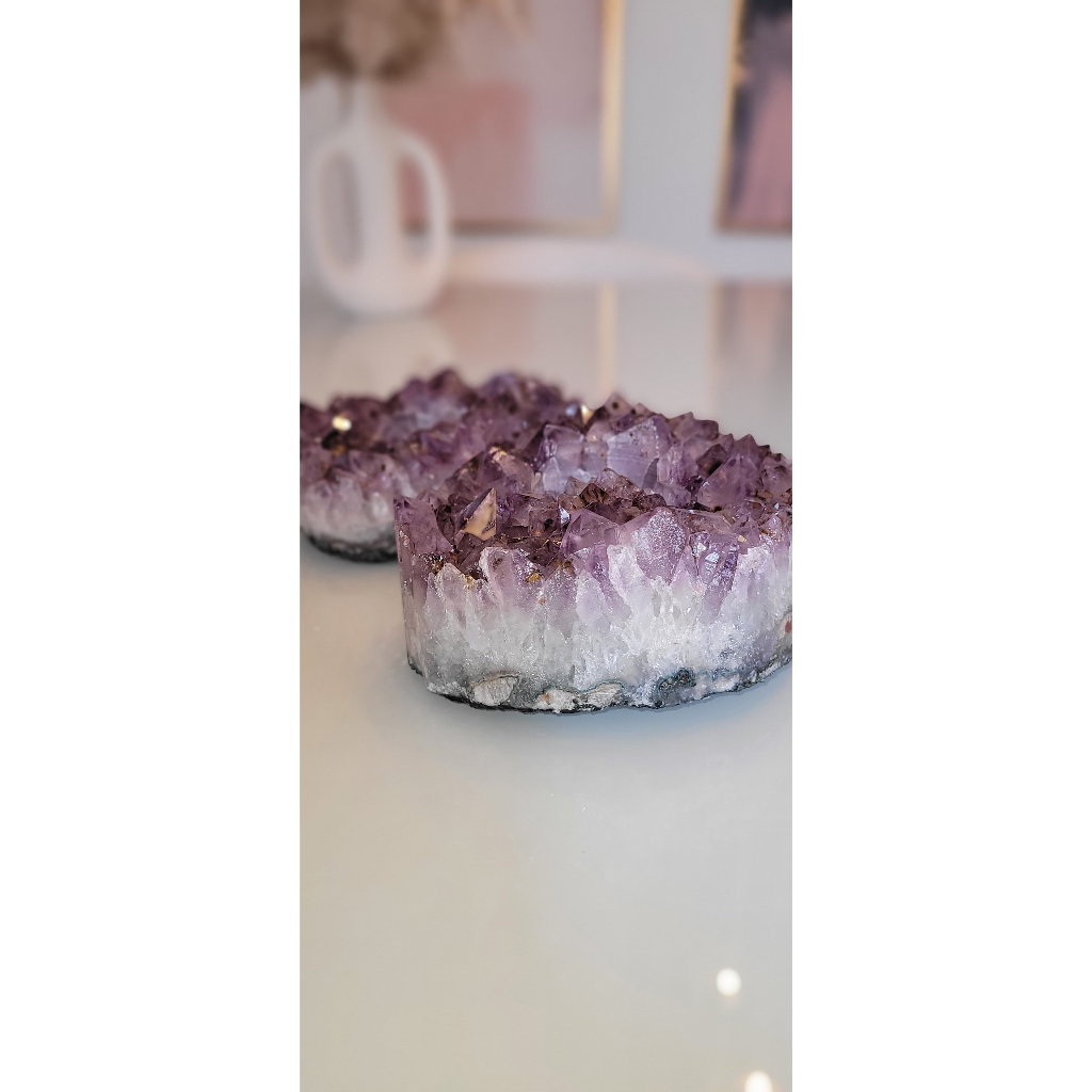 Porta Velas Castiçal em Drusa de Ametista Pedra Natual Escolha o Seu